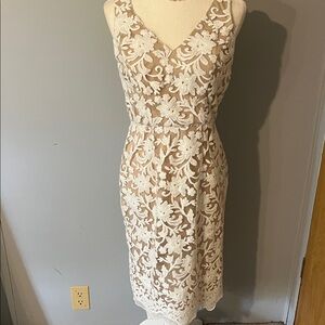 Formal cocktail length embroidered dress